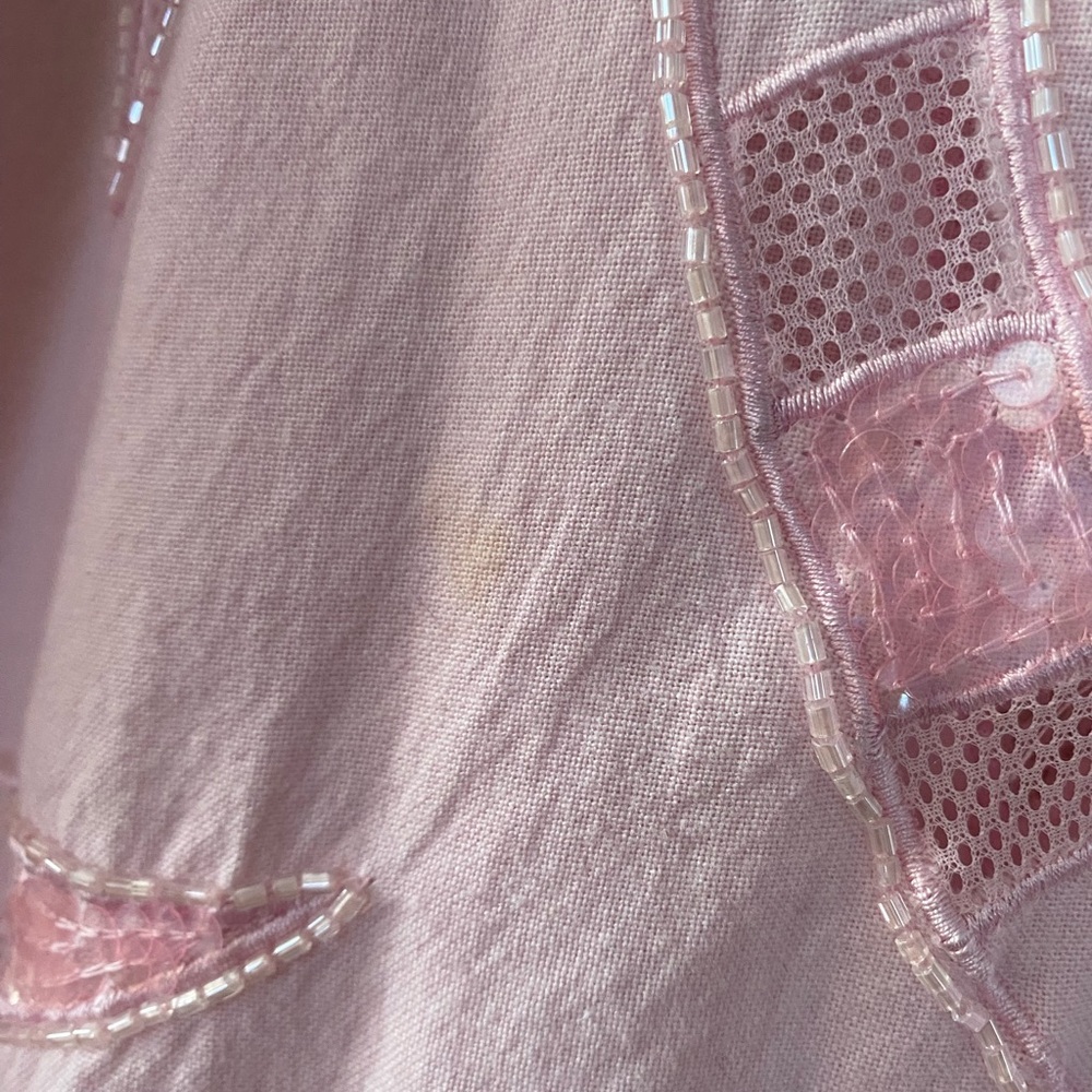 Quacker Factory Pink Palm Tree Sequin Button Up S… - image 8